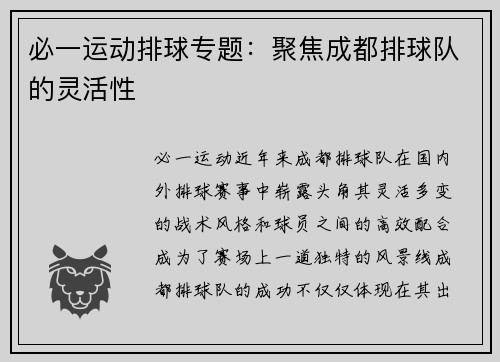 必一运动排球专题：聚焦成都排球队的灵活性